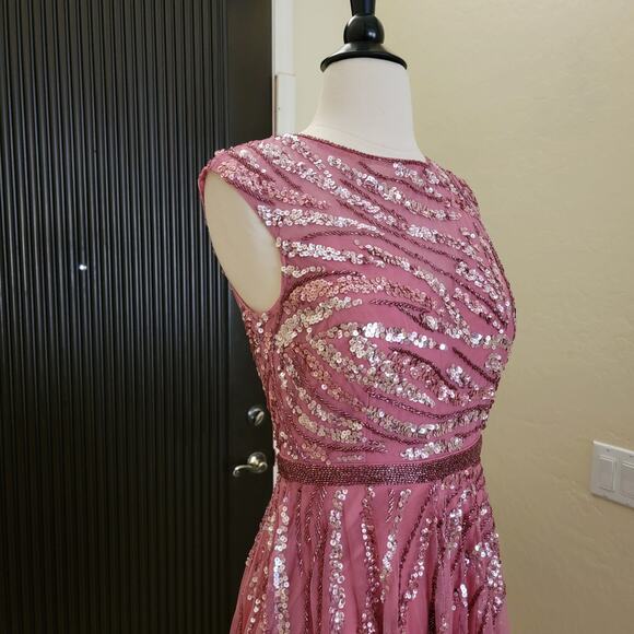 Mac Duggal 5445 Purple Pink 4 Embellished Cap Sleeve Evening Gown Formal Dress - Picture 7 of 13